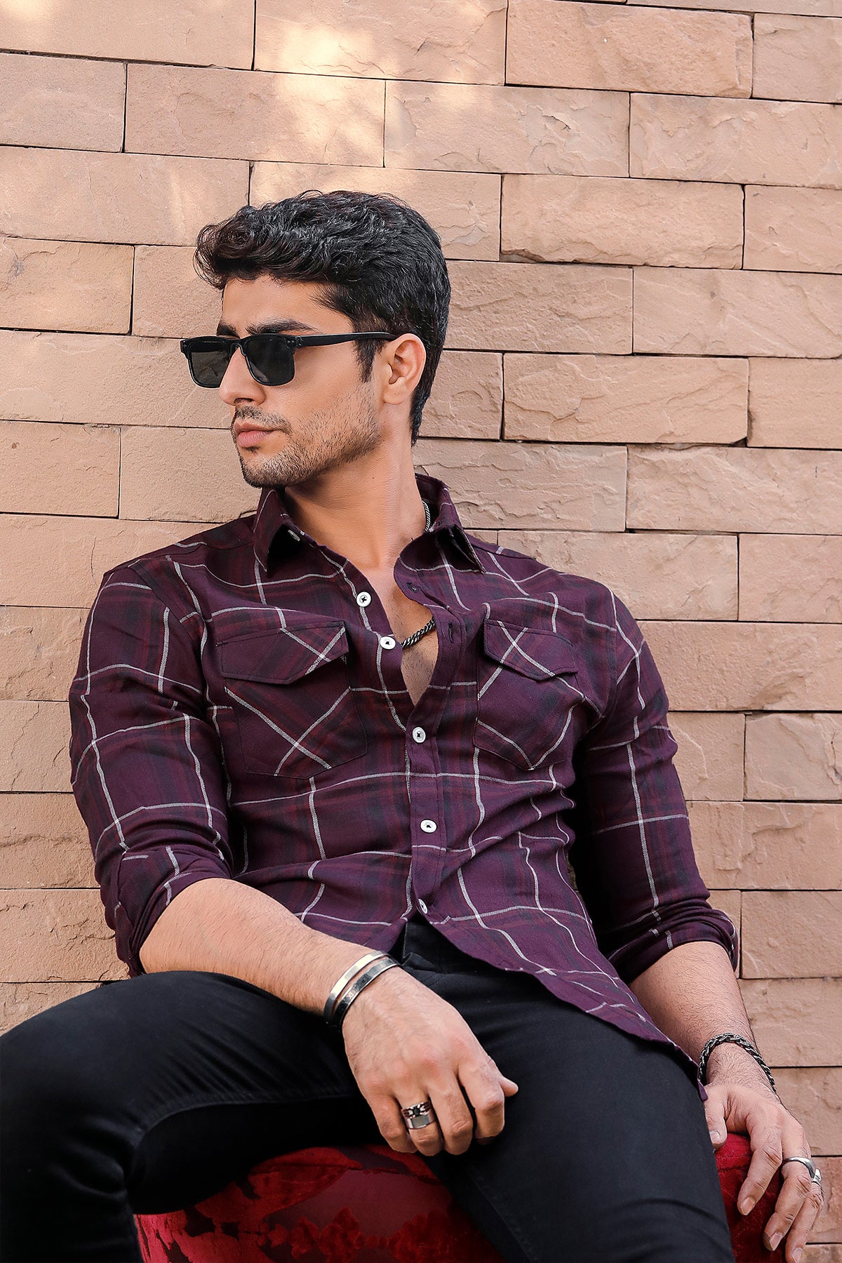 Flannel in Mehroon with lines ki