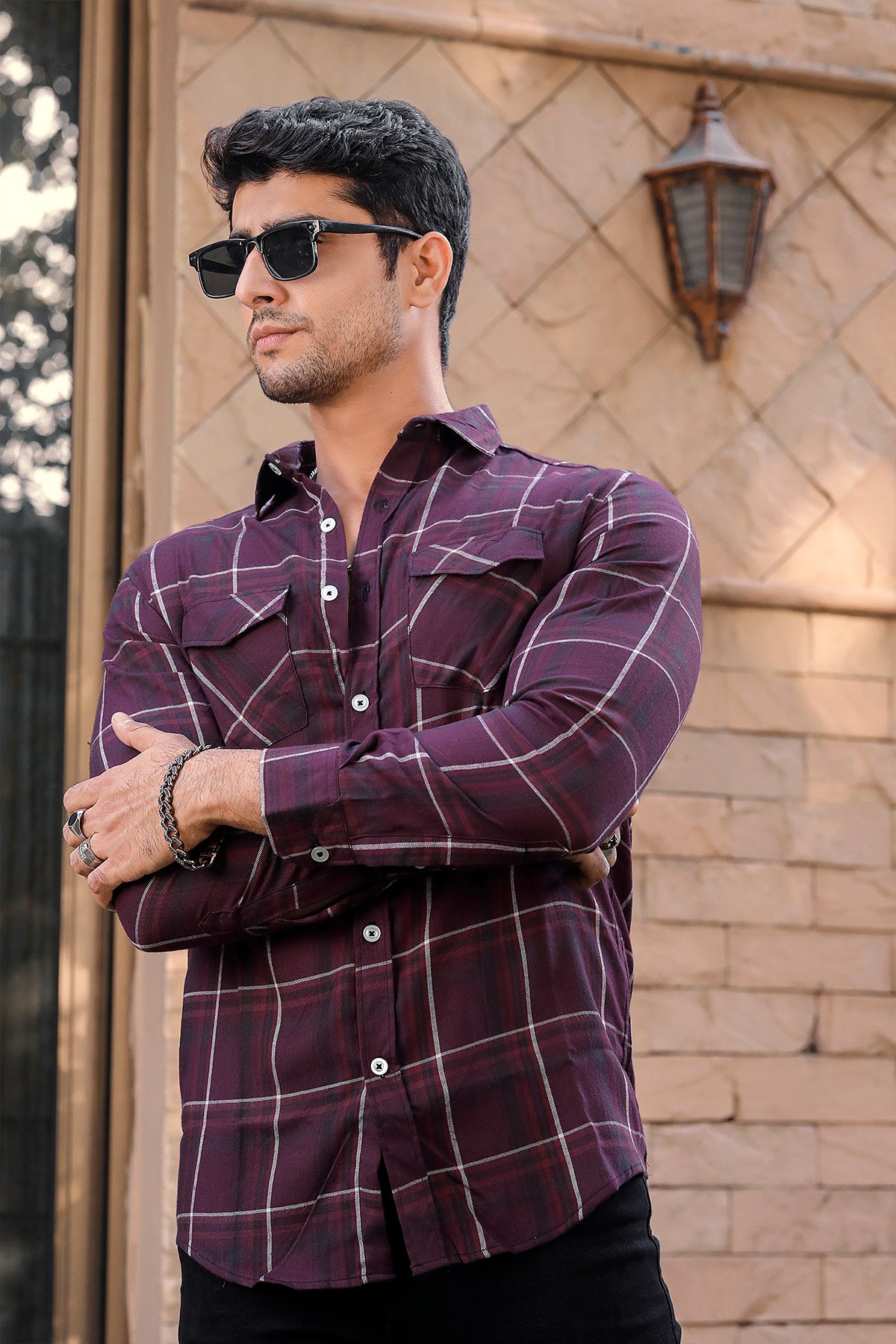 Flannel in Mehroon with lines ki