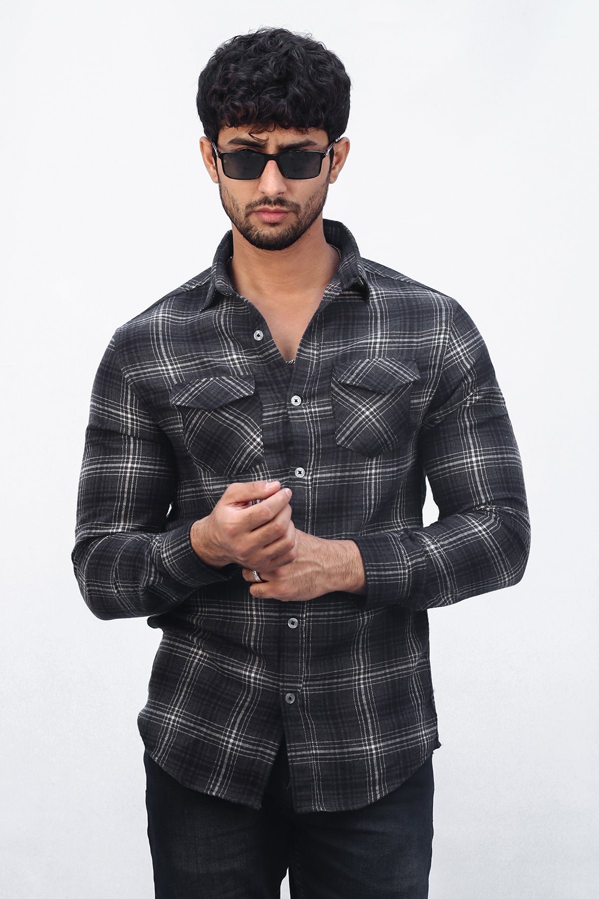 Flannel In Dark Grey with Lines