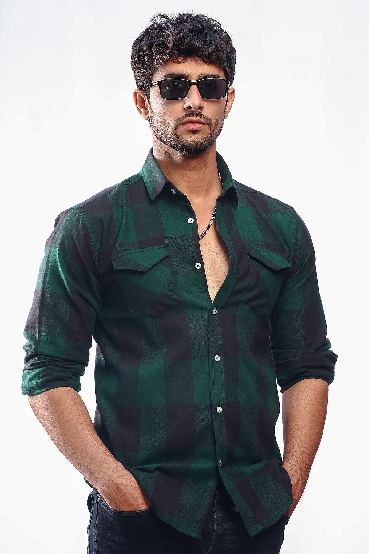 Flannel in Dark Green and Black