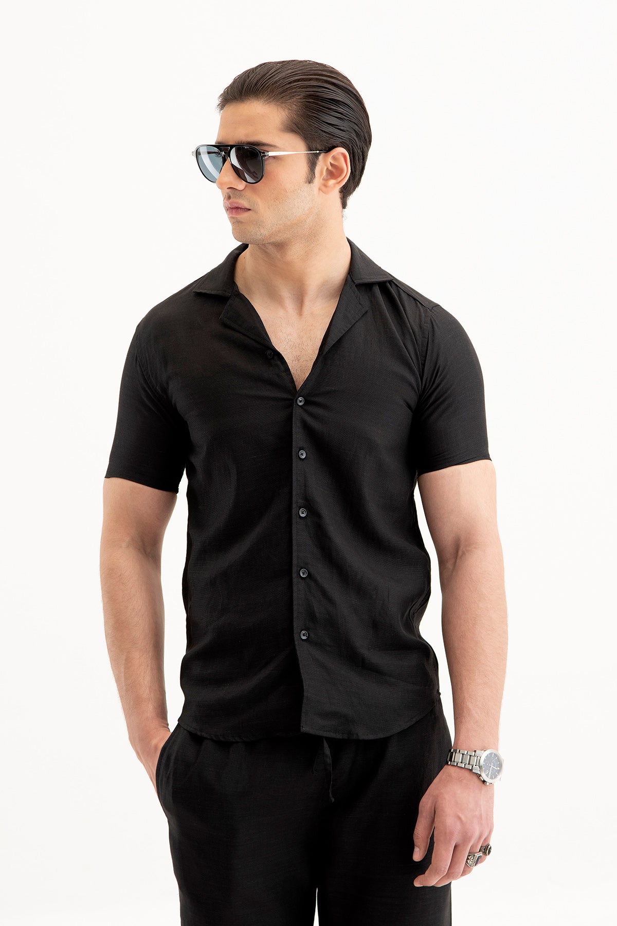 Irish Linen Cuban Shirt (Black)